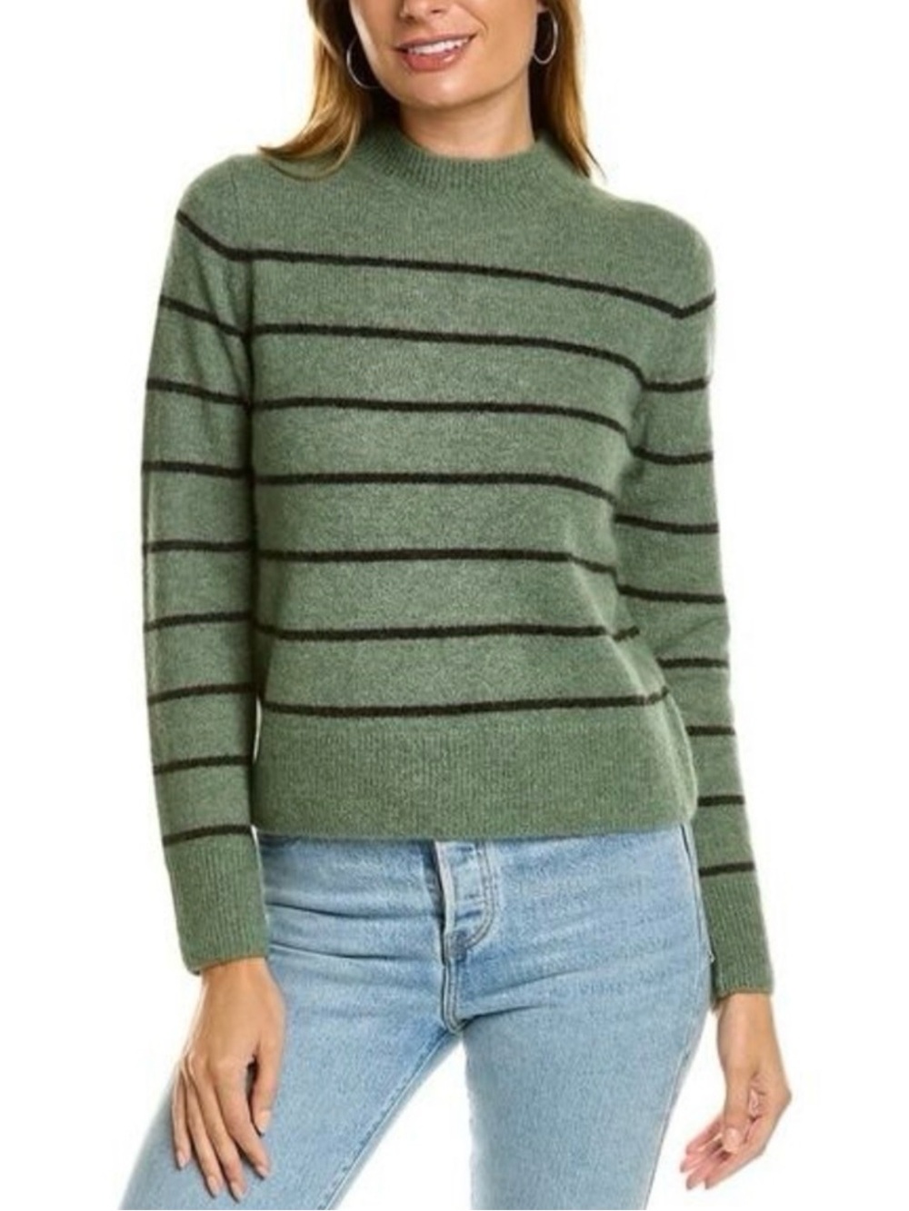 VINCE Brushed Wide Stripe Alpaca Wool Blend Sweater Sage Green Small